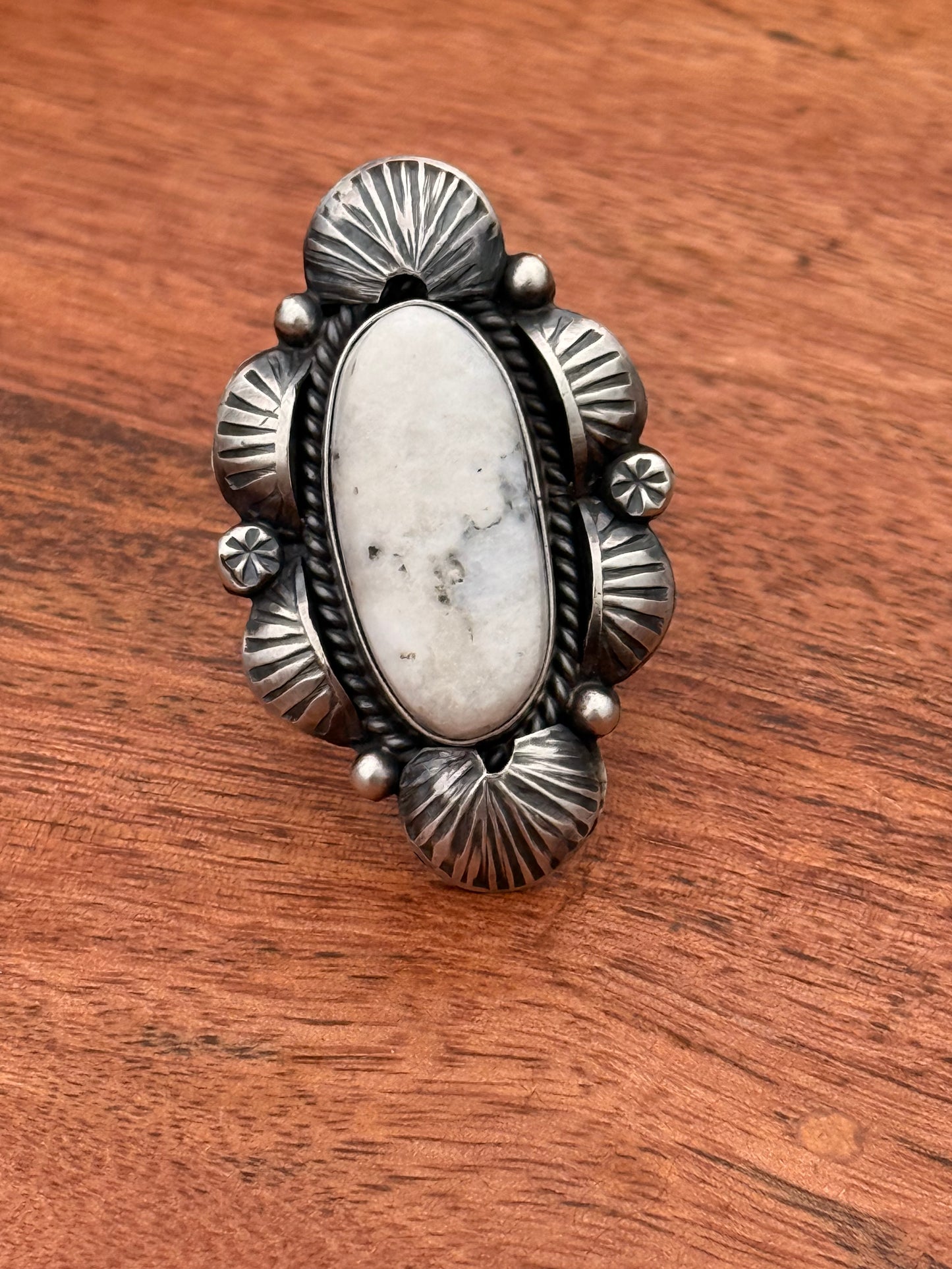 Juanita Long native white buffalo adjustable ring