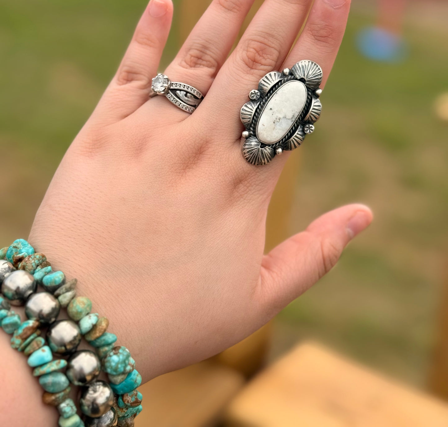 Juanita Long native white buffalo adjustable ring